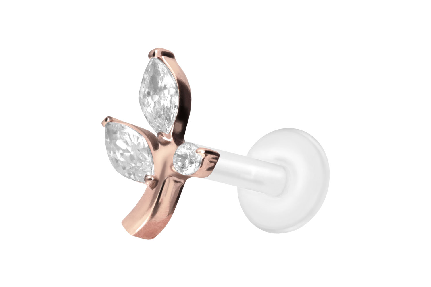 PTFE Labret Piercing mit Innengewinde + Titan-Aufsatz KRISTALLZWEIG